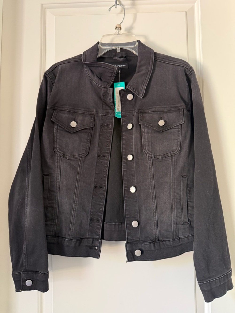 Classic Black Denim Jacket with Silver Buttons
